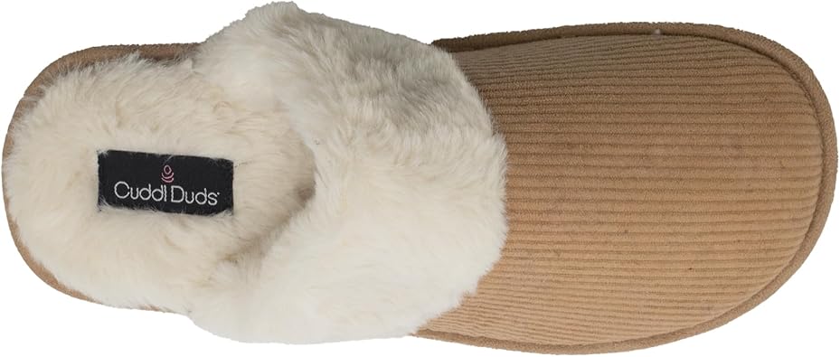 cuddl duds women indoor corduroy foam insole cozy faux fur lining clog slip on slipper house shoes with skid resistant bottom cuddl duds women indoor corduroy foam insole cozy faux fur lining clog slip on slipper house shoes with skid resistant bottom