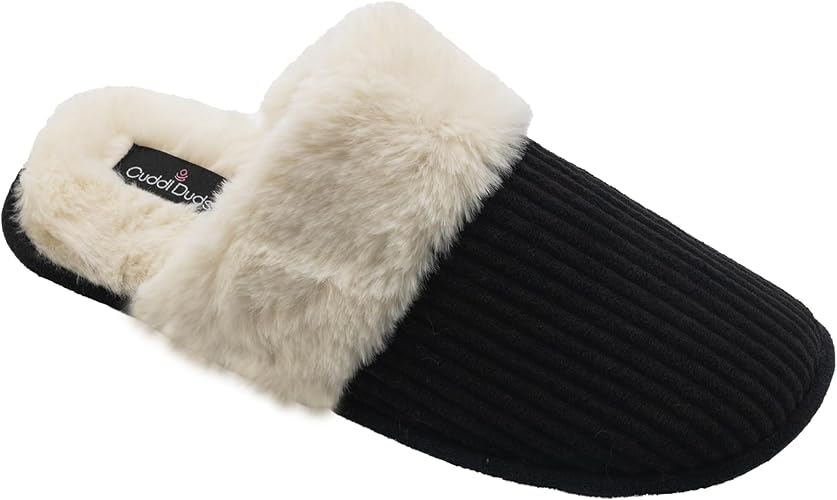 cuddl duds women indoor corduroy foam insole cozy faux fur lining clog slip on slipper house shoes with skid resistant bottom cuddl duds women indoor corduroy foam insole cozy faux fur lining clog slip on slipper house shoes with skid resistant bottom