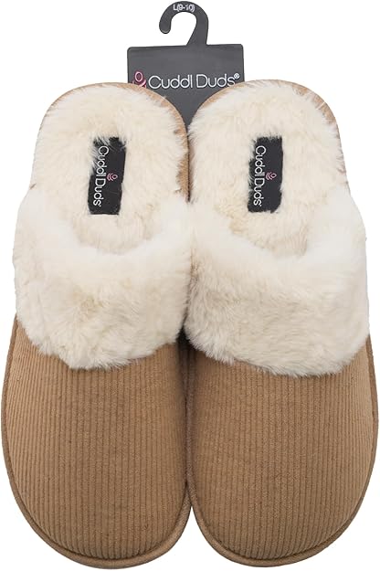 cuddl duds women indoor corduroy foam insole cozy faux fur lining clog slip on slipper house shoes with skid resistant bottom cuddl duds women indoor corduroy foam insole cozy faux fur lining clog slip on slipper house shoes with skid resistant bottom