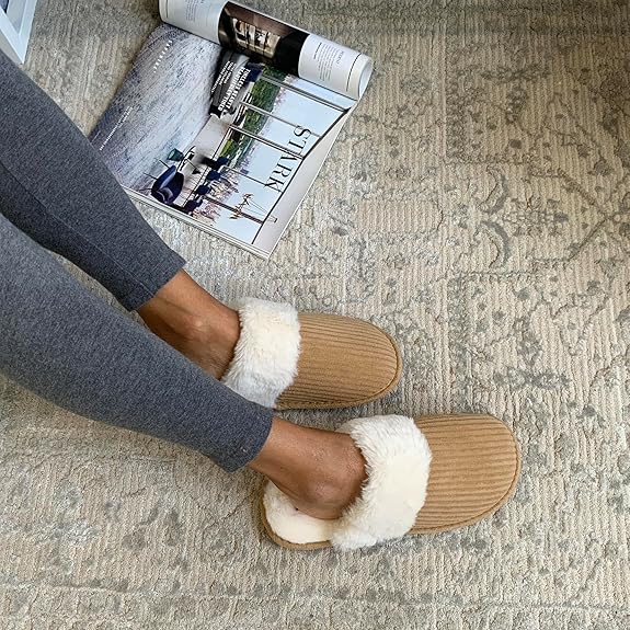 cuddl duds women indoor corduroy foam insole cozy faux fur lining clog slip on slipper house shoes with skid resistant bottom cuddl duds women indoor corduroy foam insole cozy faux fur lining clog slip on slipper house shoes with skid resistant bottom